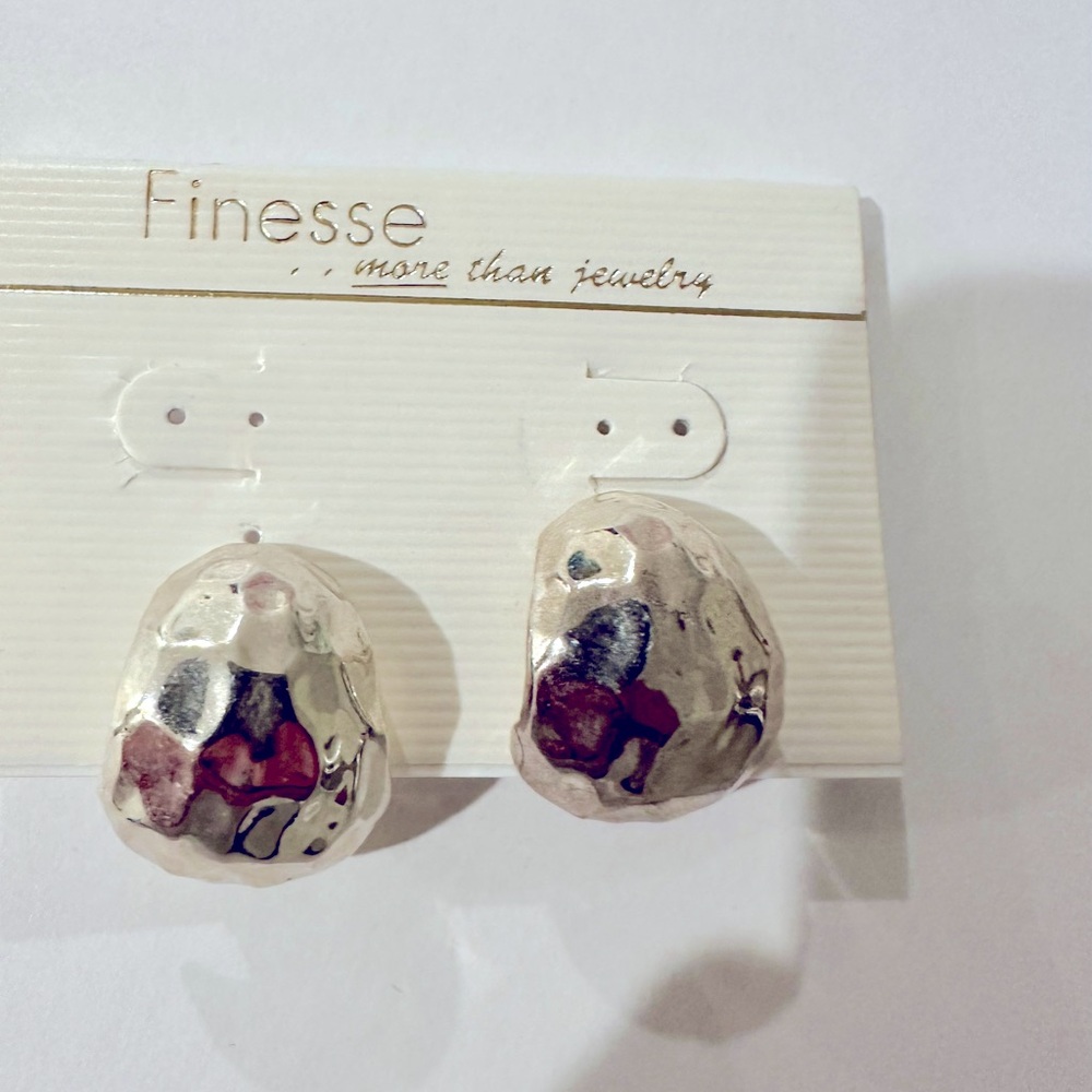 Vintage Silver Tone Hammered Clip Earrings- NOS